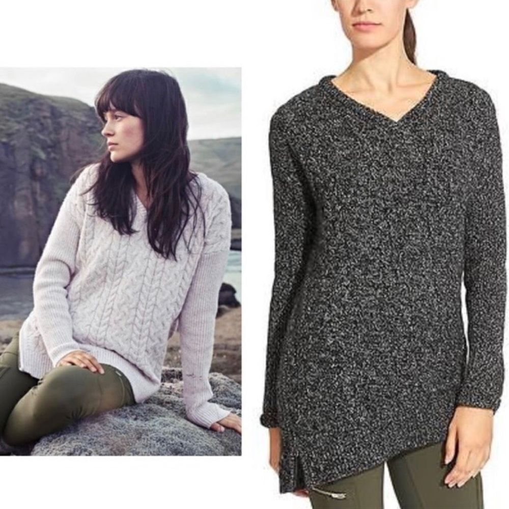 Athleta Northern Lights Chunky Knit Tunic Cashmere Wool Sweater Black Marl
